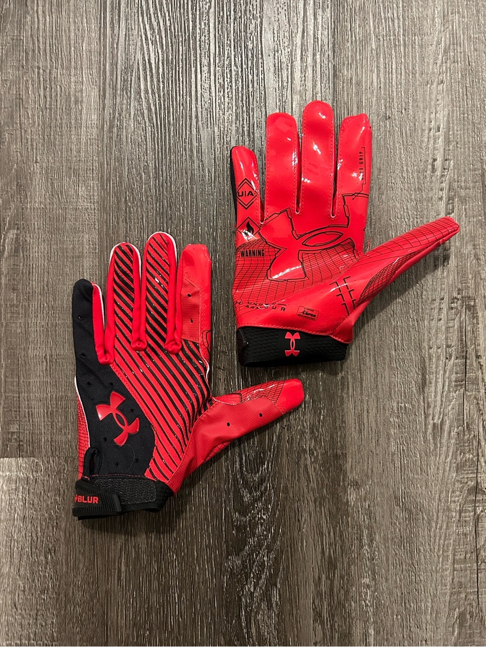 under armour red black football receiver gloves youth